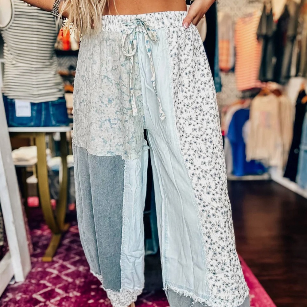 Floral Patchwork Wide-Leg Pants